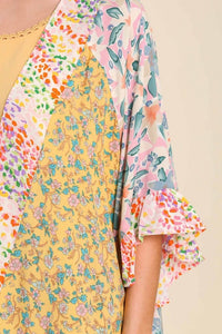 Umgee Mixed Media Floral Print Short Sleeve Kimono in Honey Mix Kimono Umgee   