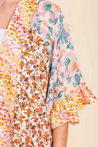 Umgee Mixed Media Floral Print Short Sleeve Kimono in Off White Mix Kimono Umgee   