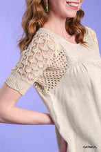 Load image into Gallery viewer, Umgee Linen Top with Smocked Contrast in Oatmeal Top Umgee   
