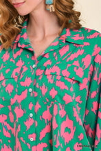 Load image into Gallery viewer, Umgee Satin Animal Print Button Down Shirt in Emerald Mix Top Umgee   
