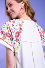 Load image into Gallery viewer, Umgee Embroidery Round Neck Short Sleeve Linen Top in Off White Top Umgee   
