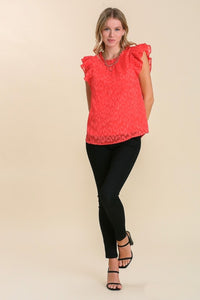 Leopard Jacquard Top in Tomato Red Tops Umgee   