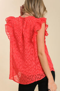 Leopard Jacquard Top in Tomato Red Tops Umgee   