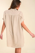 Load image into Gallery viewer, Umgee Linen Blend Button Up Collared Shirt Dress in Oatmeal Dress Umgee   
