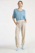 Load image into Gallery viewer, Umgee Linen Blend Jogger Pants with Side Lace Detail in Oatmeal Pants Umgee   
