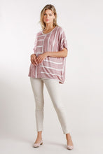 Load image into Gallery viewer, Umgee Red &amp; White Striped Top with Folded Sleeves  Umgee   
