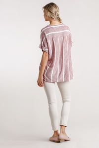 Umgee Red & White Striped Top with Folded Sleeves  Umgee   