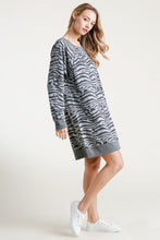 Load image into Gallery viewer, Umgee Heather Gray Mix Zebra Print Dress FINAL SALE Dresses Umgee   
