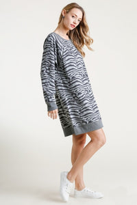 Umgee Heather Gray Mix Zebra Print Dress FINAL SALE Dresses Umgee   