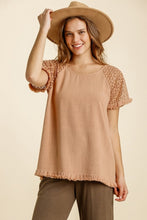 Load image into Gallery viewer, Umgee Clay Top with Crochet Sleeves Top Umgee   
