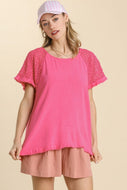 Umgee Hot Pink Top with Crochet Sleeves FINAL SALE Top Umgee   