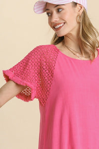 Umgee Hot Pink Top with Crochet Sleeves Top Umgee   