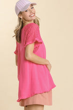 Load image into Gallery viewer, Umgee Hot Pink Top with Crochet Sleeves Top Umgee   
