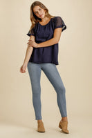 Umgee Navy Top with Crochet Sleeves FINAL SALE Top Umgee   