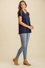 Load image into Gallery viewer, Umgee Navy Top with Crochet Sleeves Top Umgee   
