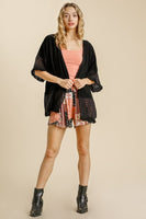 Umgee Black Linen Blend Cardigan with Crochet Details Shirts & Tops Umgee   