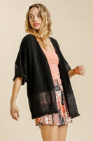 Umgee Black Linen Blend Cardigan with Crochet Details Shirts & Tops Umgee   