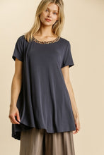 Load image into Gallery viewer, Umgee Animal Print Round Neck Short Sleeve Tunic in Midnight  Umgee   
