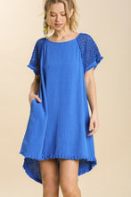 Load image into Gallery viewer, Umgee High Low Linen Blend Dress with Crochet Details in Cobalt Blue Dresses Umgee   
