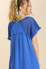 Load image into Gallery viewer, Umgee High Low Linen Blend Dress with Crochet Details in Cobalt Blue Dresses Umgee   
