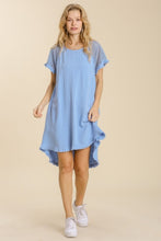 Load image into Gallery viewer, Umgee High Low Linen Blend Dress with Crochet Details in Sky Blue Dresses Umgee   
