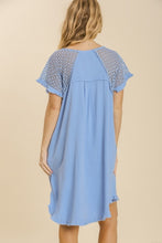 Load image into Gallery viewer, Umgee High Low Linen Blend Dress with Crochet Details in Sky Blue Dresses Umgee   
