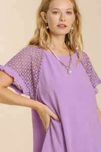 Umgee High Low Linen Blend Dress with Crochet Details in Lavender Dresses Umgee   