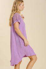 Load image into Gallery viewer, Umgee High Low Linen Blend Dress with Crochet Details in Lavender Dresses Umgee   
