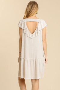 Umgee Linen Blend Dress with Back Cut Out Details in Oatmeal  Umgee   