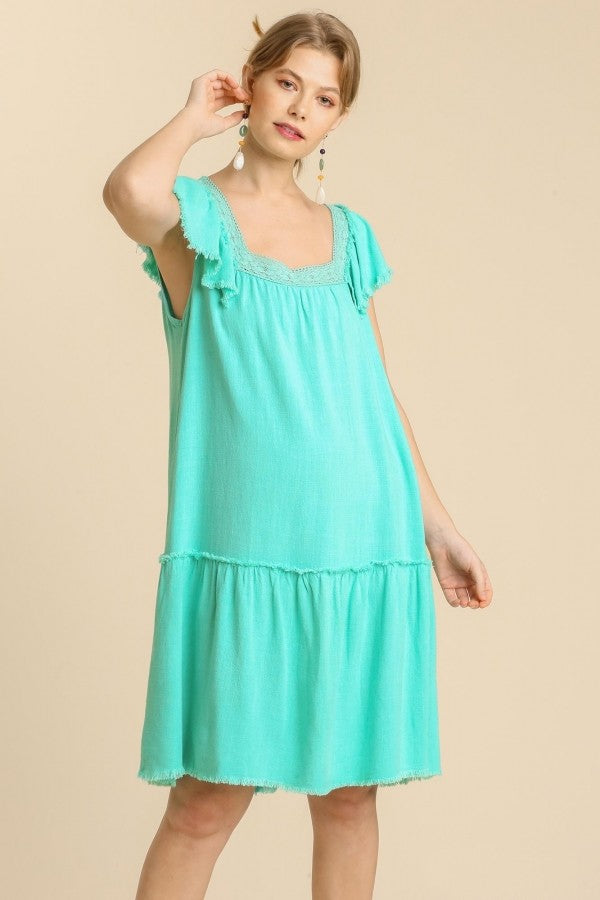 Umgee Oatmeal Linen Blend Tiered Dress with Ruffled Sleeves – June Adel