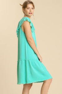 Umgee Linen Blend Dress with Back Cut Out Details in Emerald Dress Umgee   
