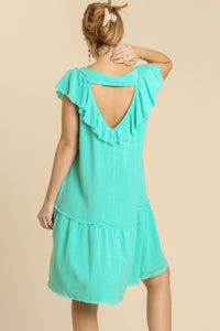 Umgee Linen Blend Dress with Back Cut Out Details in Emerald Dress Umgee   