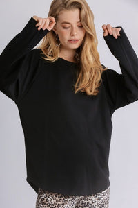 Umgee French Terry Top with Sequin Details in Black  Umgee   