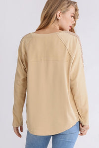 Umgee French Terry Top with Sequin Details in Sand  Umgee   