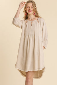 Umgee Linen Blend Dress with Cut-out Neckline in Oatmeal Dresses Umgee   