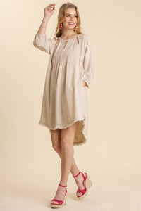 Umgee Linen Blend Dress with Cut-out Neckline in Oatmeal Dresses Umgee   