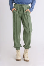 Load image into Gallery viewer, Umgee Linen Blend Jogger Pants with Frayed Details in Light Olive Pants Umgee   
