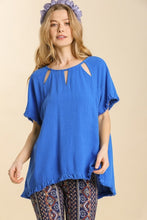 Load image into Gallery viewer, Umgee Linen Blend Top with Cut Out Neckline in Cobalt Shirts &amp; Tops Umgee   
