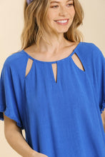 Load image into Gallery viewer, Umgee Linen Blend Top with Cut Out Neckline in Cobalt Shirts &amp; Tops Umgee   

