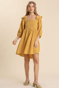 Umgee Gauze Dress with Ruffle Details in Mustard FINAL SALE Dresses Umgee   
