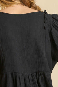 Umgee Gauze Babydoll Top in Black Shirts & Tops Umgee   
