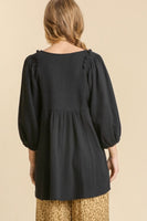 Umgee Gauze Babydoll Top in Black FINAL SALE Shirts & Tops Umgee   
