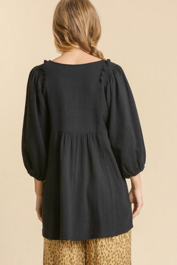 Umgee Gauze Babydoll Top in Black FINAL SALE Shirts & Tops Umgee   