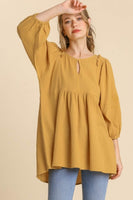 Umgee Gauze Babydoll Top in Mustard Shirts & Tops Umgee   