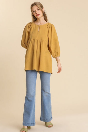 Umgee Gauze Babydoll Top in Mustard Shirts & Tops Umgee   