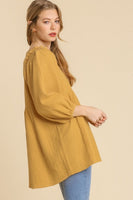 Umgee Gauze Babydoll Top in Mustard Shirts & Tops Umgee   