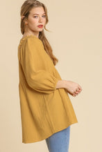 Load image into Gallery viewer, Umgee Gauze Babydoll Top in Mustard Shirts &amp; Tops Umgee   
