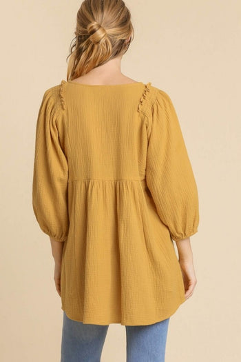 Umgee Gauze Babydoll Top in Mustard Shirts & Tops Umgee   