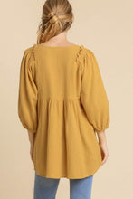 Load image into Gallery viewer, Umgee Gauze Babydoll Top in Mustard Shirts &amp; Tops Umgee   
