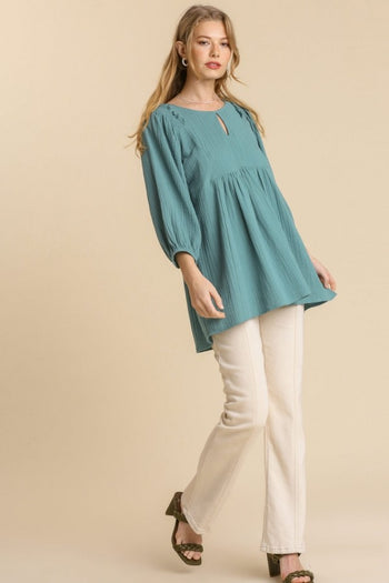 Umgee Gauze Babydoll Top in Sea Green FINAL SALE Shirts & Tops Umgee   